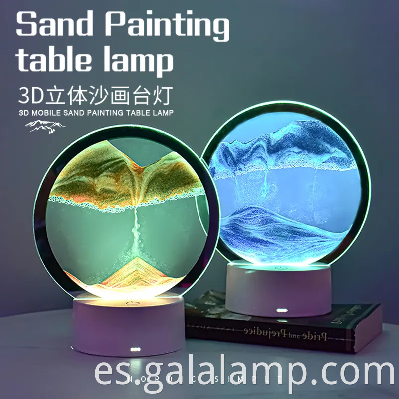 Pintura de arena 3D creativa, luz nocturna, adorno de reloj de arena dinámica